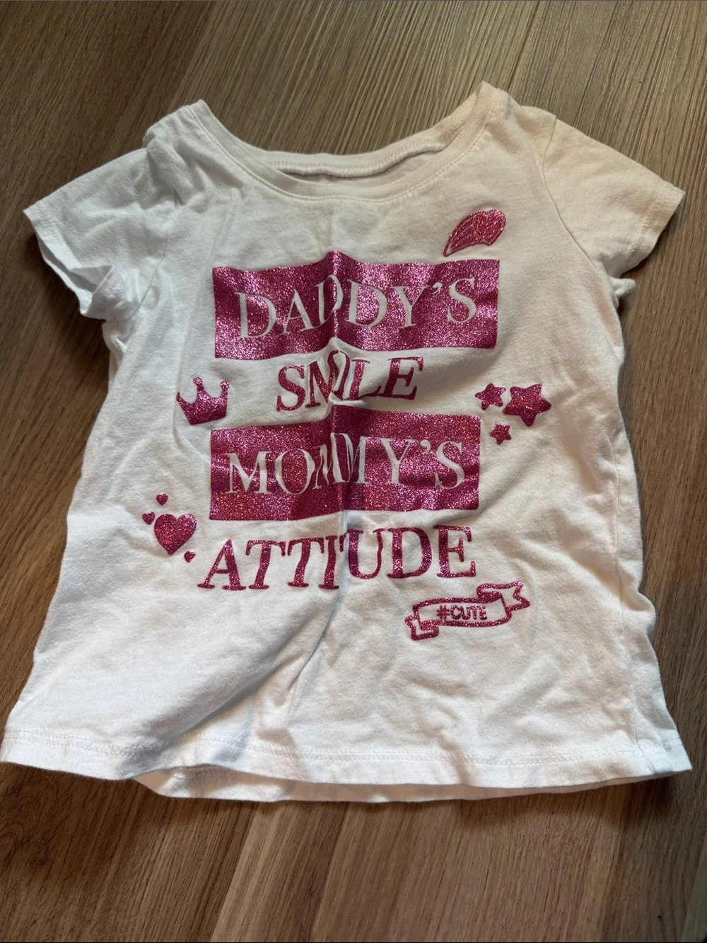 White Kids T-Shirt with Pink Glitter Slogan